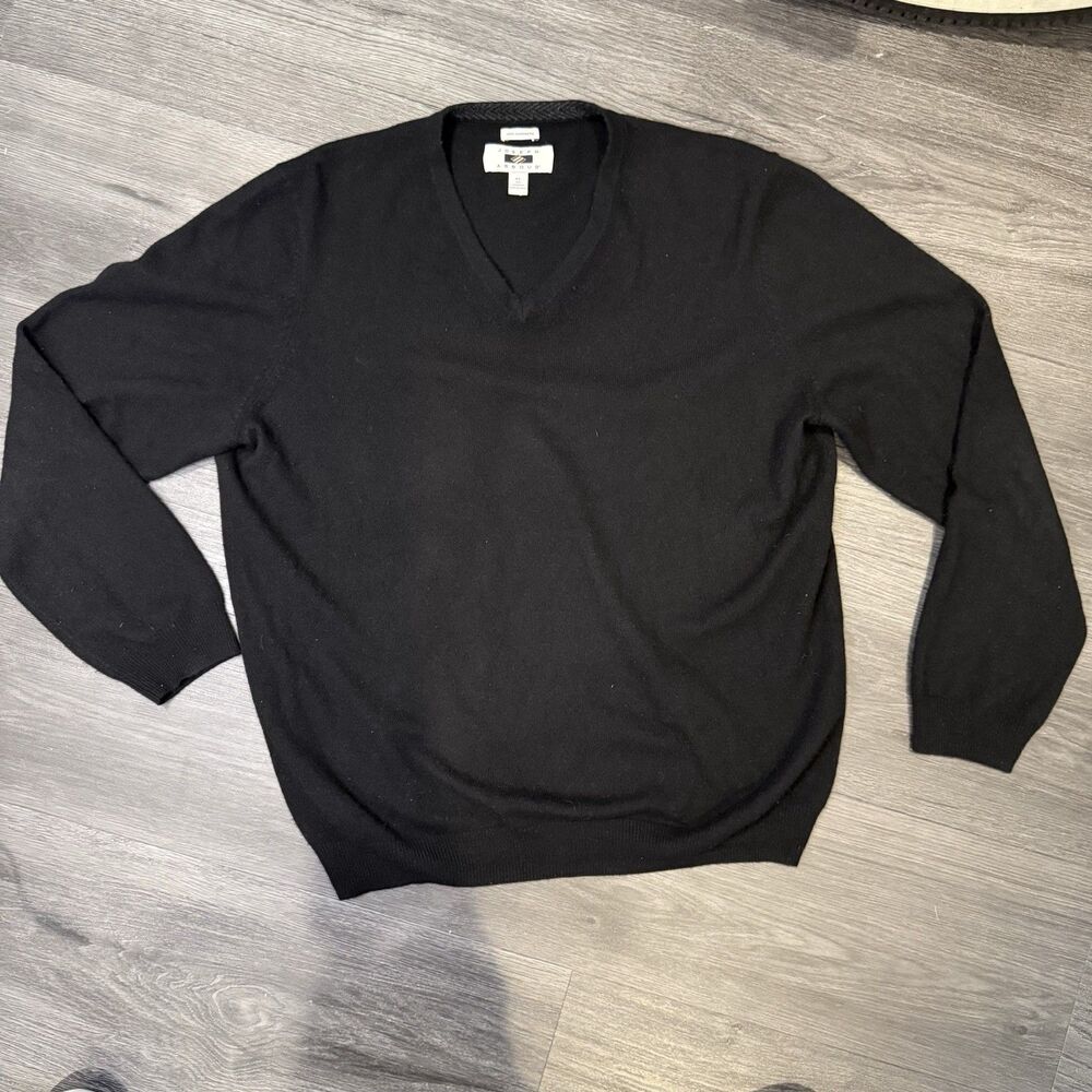 Joseph Abboud Sweater Mens XL Black 100% Cashmere V-Neck Solid Long Sleeve